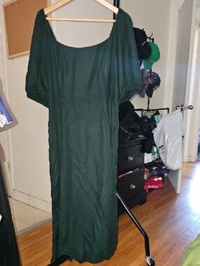 OLD NAVY-Dark Green Puff-Sleeve Midi Dress